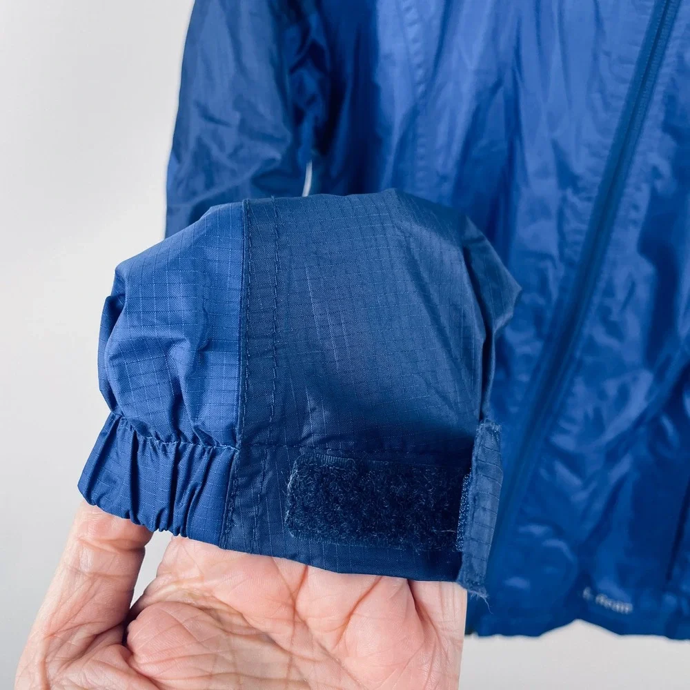 LL Bean Kids Blue TEK Hooded Fleece Lined Rain Jacket Large 14-16